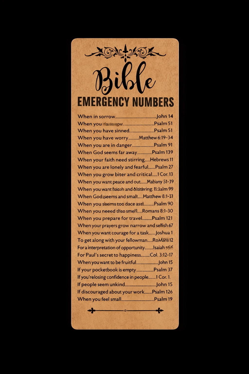 Bible Emergency Numbers Scripture Bookmark 📖❤️
