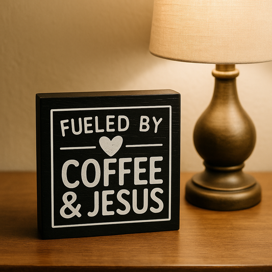 "Fueled by Coffee & Jesus" Wood Sign