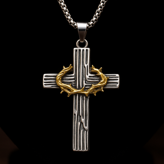 Cross Necklace with Gold Crown of Thorns – Christian Pendant