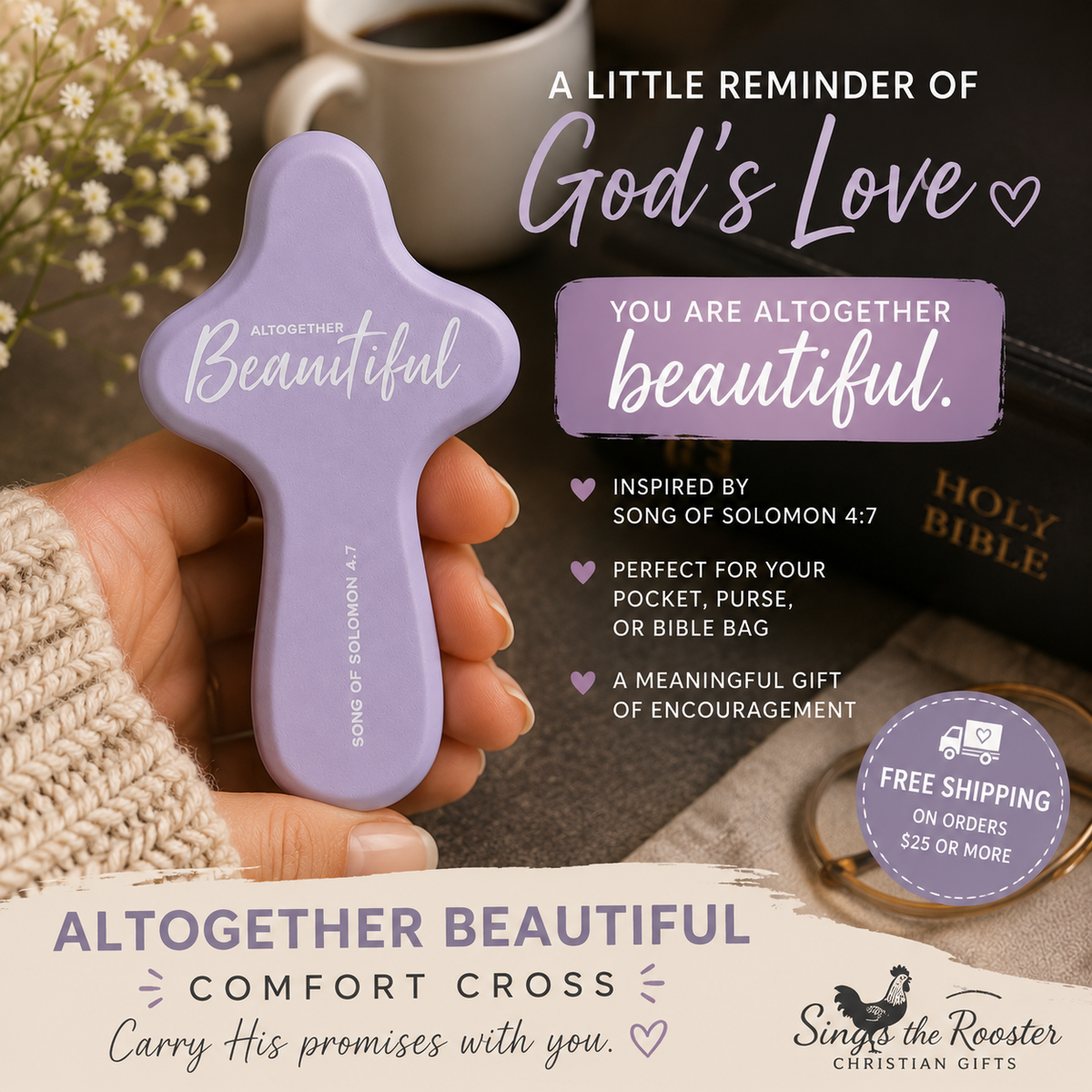 “Altogether Beautiful” Lavender Comfort Cross – Song of Solomon 4:7