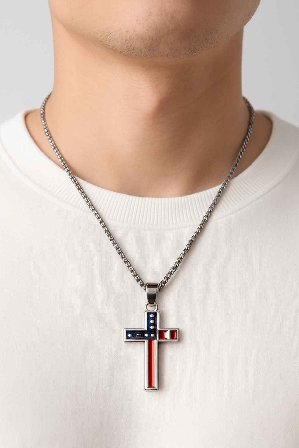 American Flag Cross Necklace – Patriotic Enamel Pendant