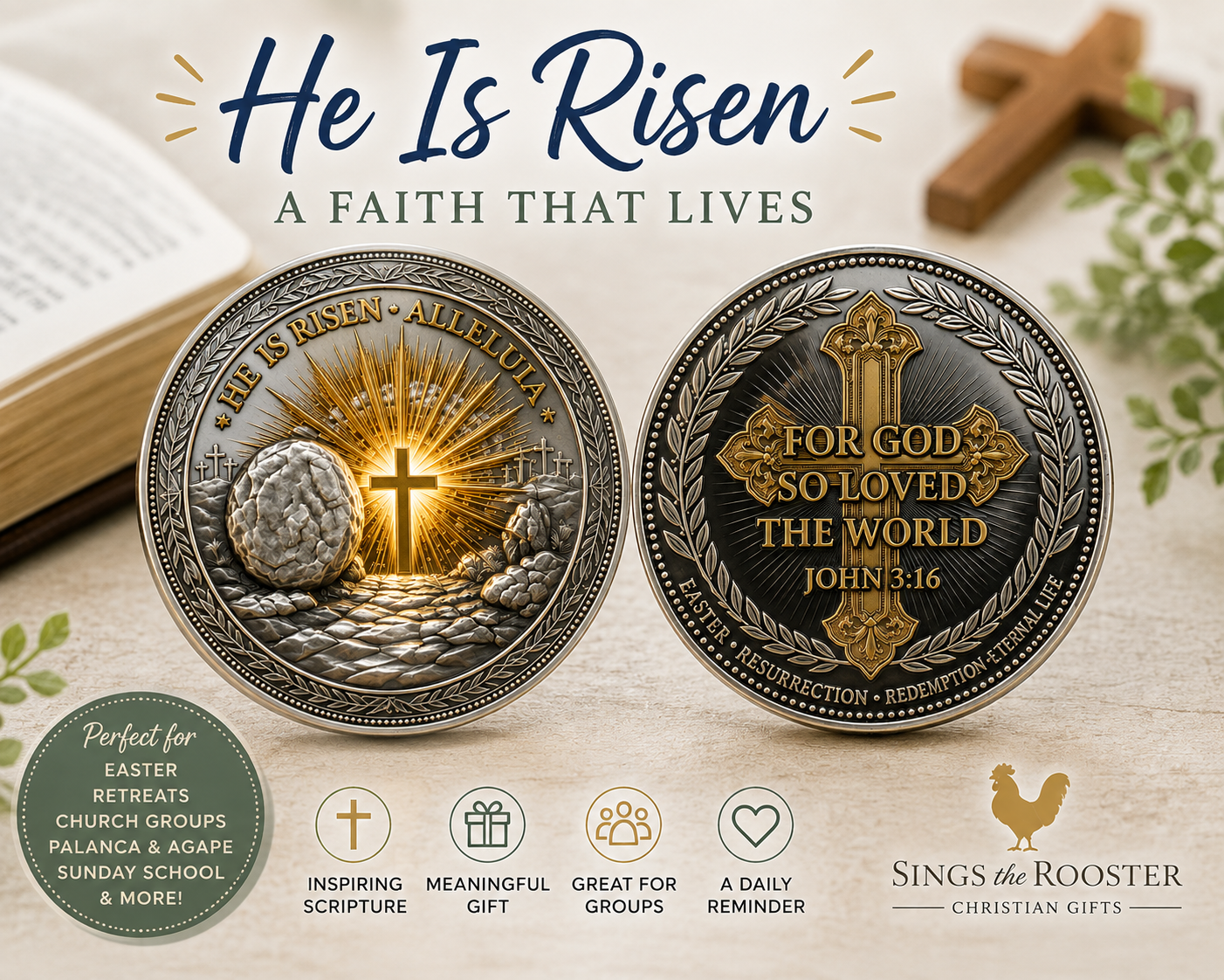 He Is Risen Easter Faith Coin