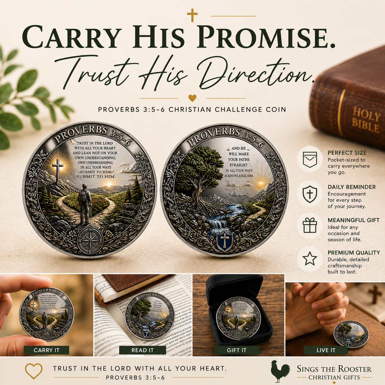 Proverbs 3:5–6 Christian Challenge Coin | Trust in the Lord Pocket Keepsake