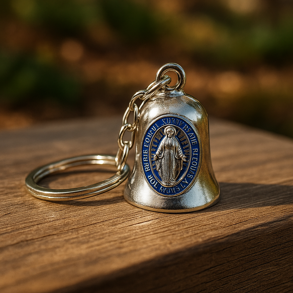 St. Benedict Protection Bell Keychain – Silver with Enamel Medal