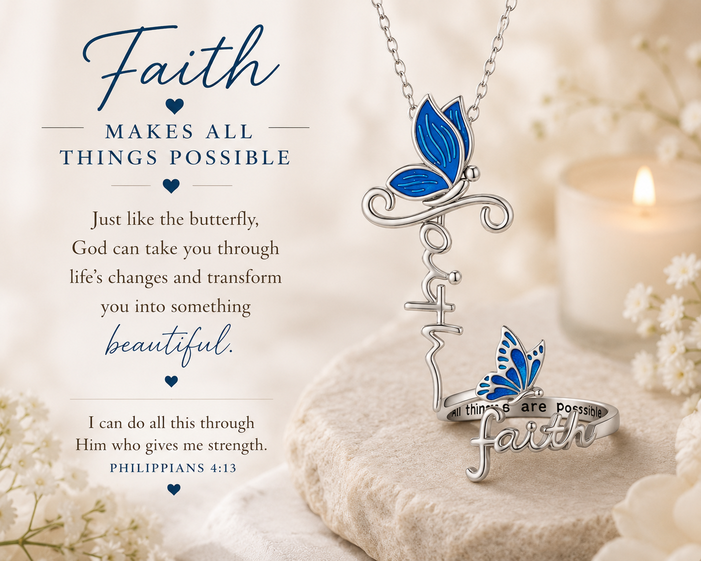 Butterfly Faith Necklace & Ring Gift Set