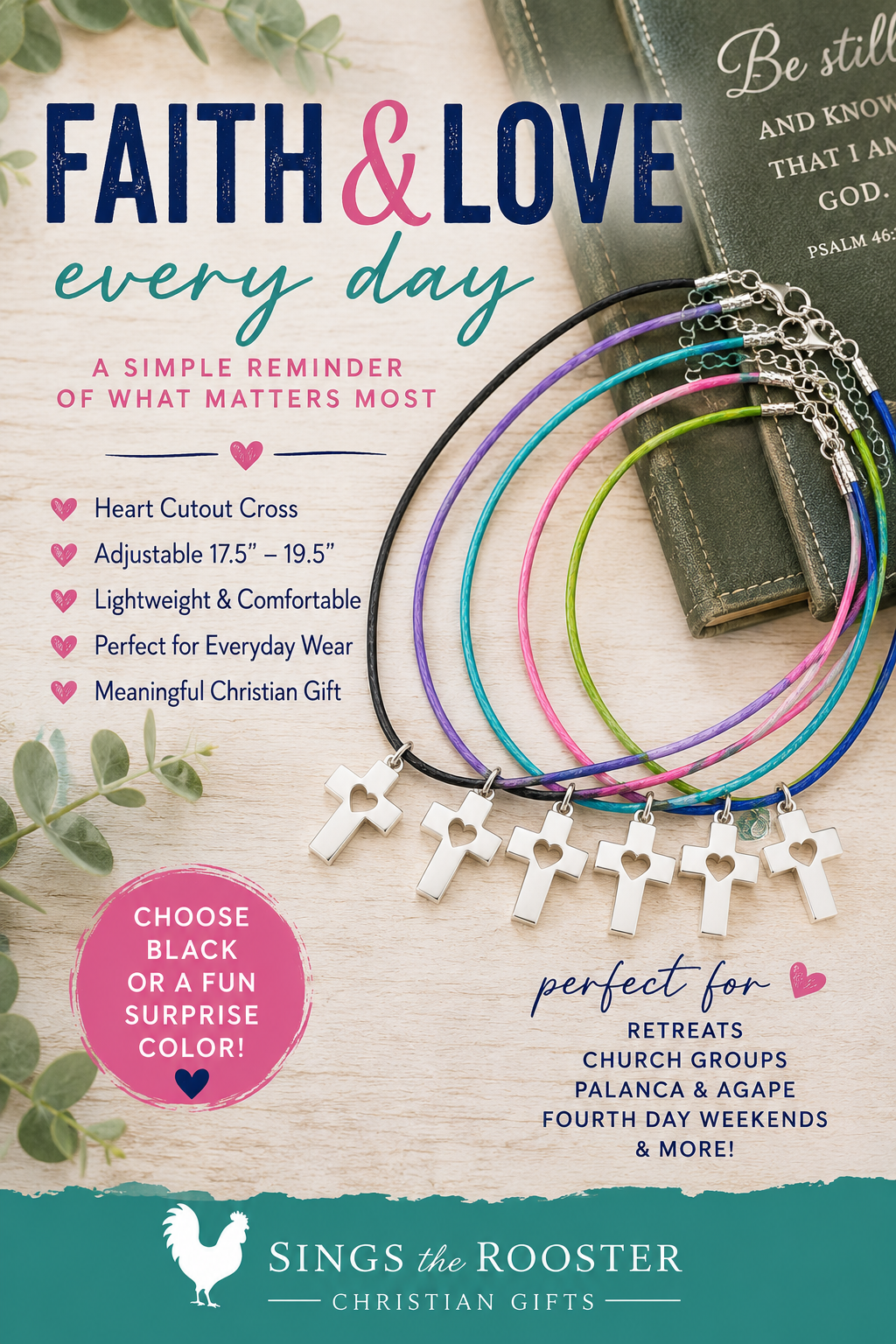 Heart Cutout Cross Cord Necklace