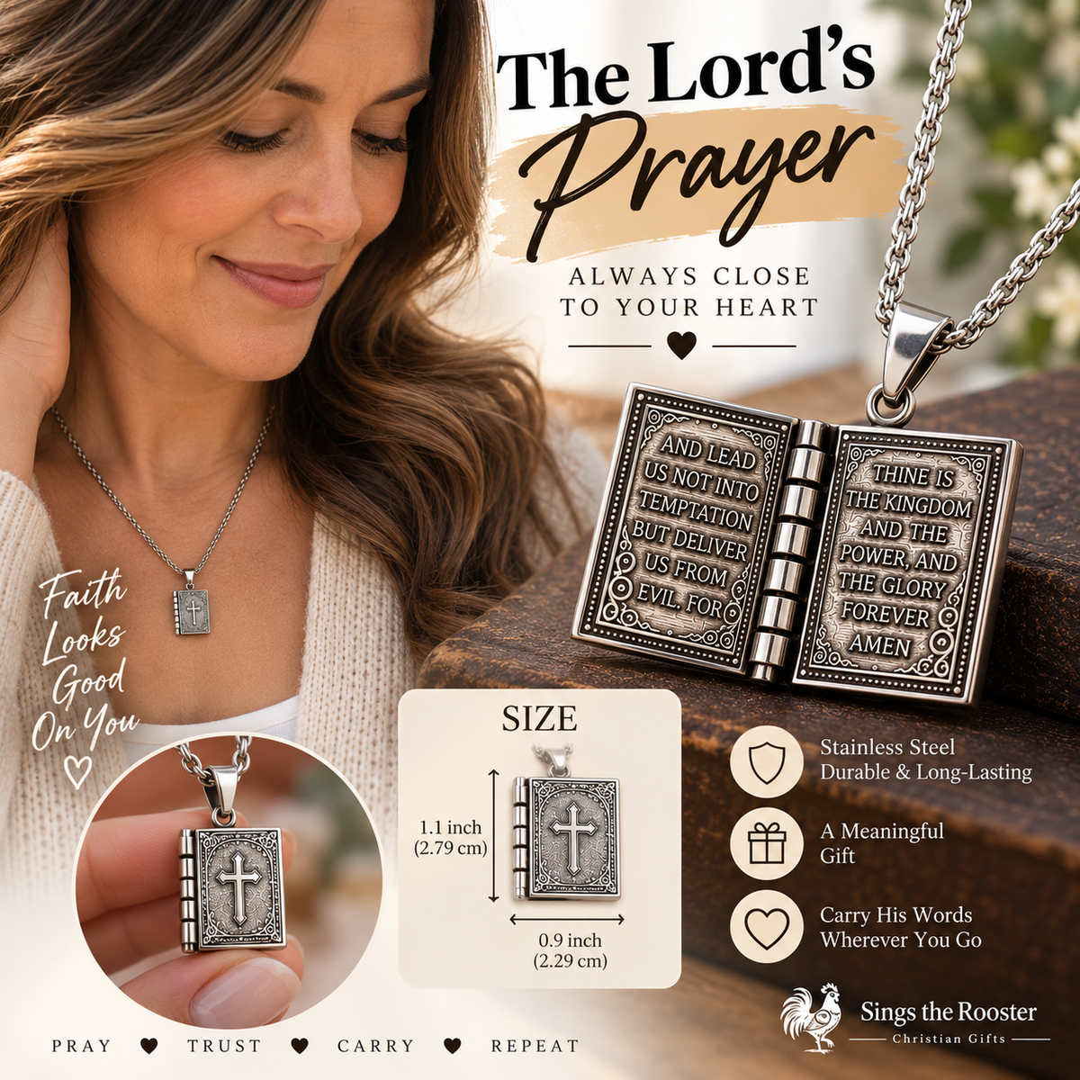 The Lord’s Prayer Opening Bible Necklace