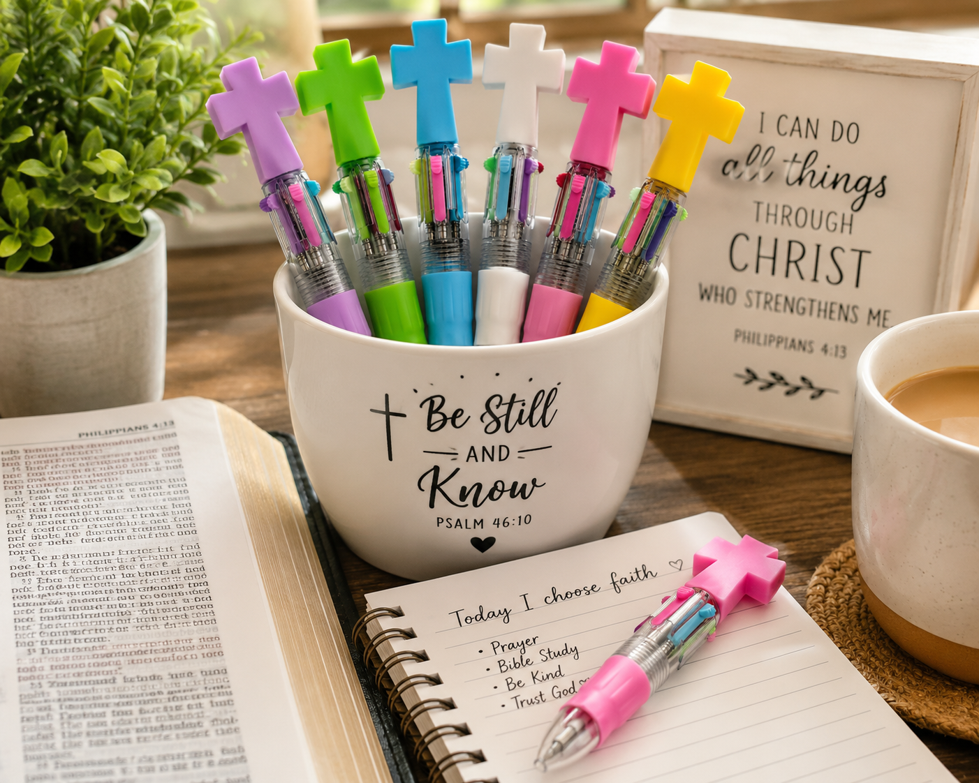 Colorful Cross Bible Study Pens | Multi-Color Christian Pens
