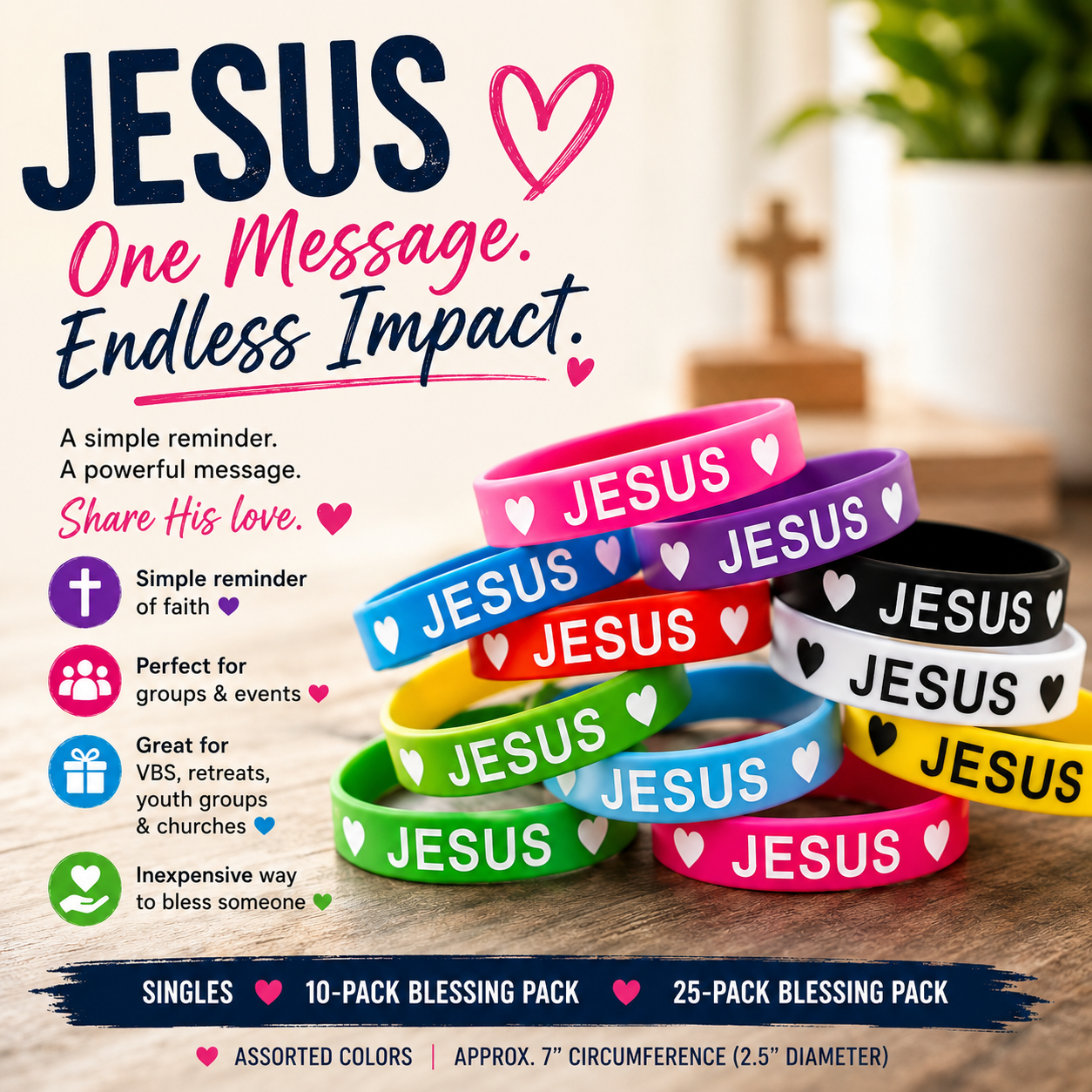 Jesus Heart Silicone Wristband | Singles & Blessing Packs