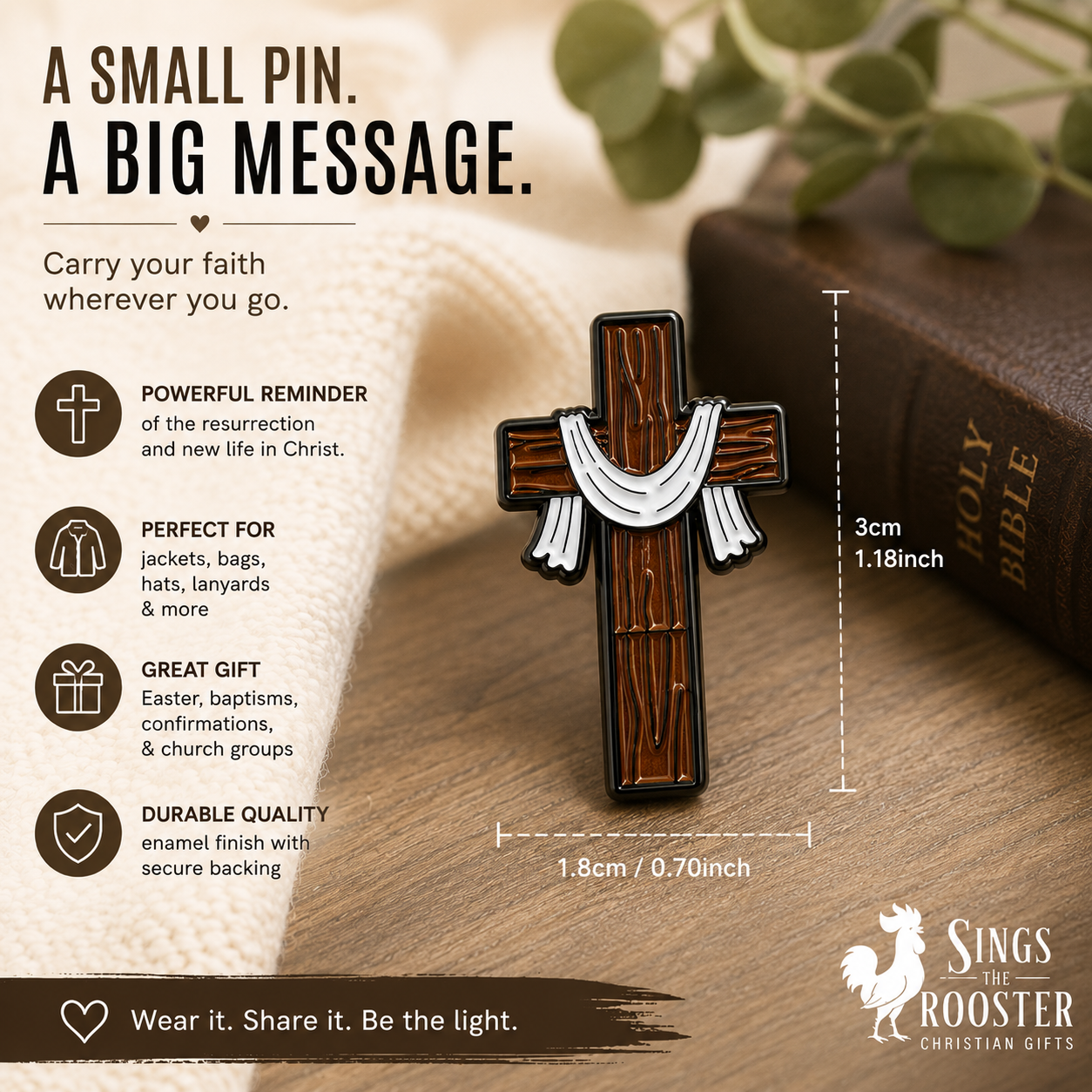 Draped Cross Enamel Pin | Empty Tomb Christian Resurrection Pin