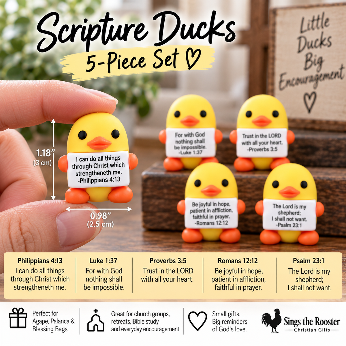 Mini Scripture Ducks – 5-Piece Christian Encouragement Set