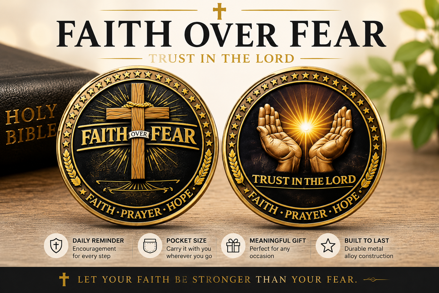 Faith Over Fear Christian Challenge Coin