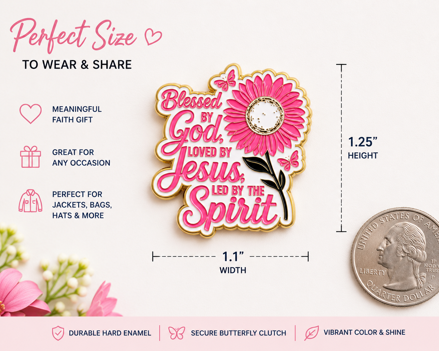 Blessed by God Enamel Pin | Christian Floral Faith Lapel Pin