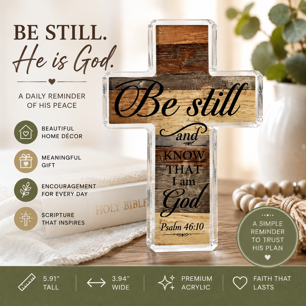 Be Still and Know Acrylic Cross | Psalm 46:10 Christian Décor