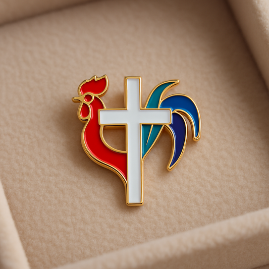 Colorful Rooster Cross Pin