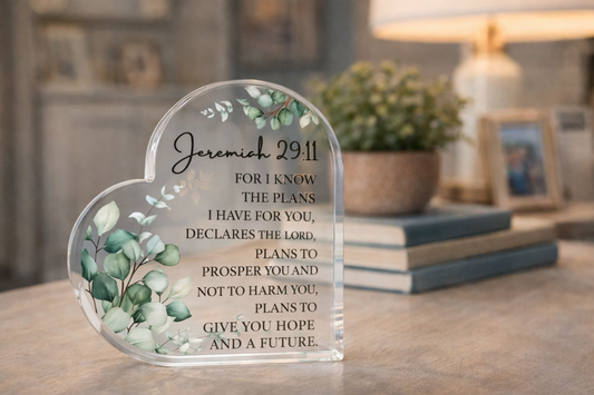Jeremiah 29:11 Acrylic Heart Plaque – Scripture of Hope (2D Flat Design)
