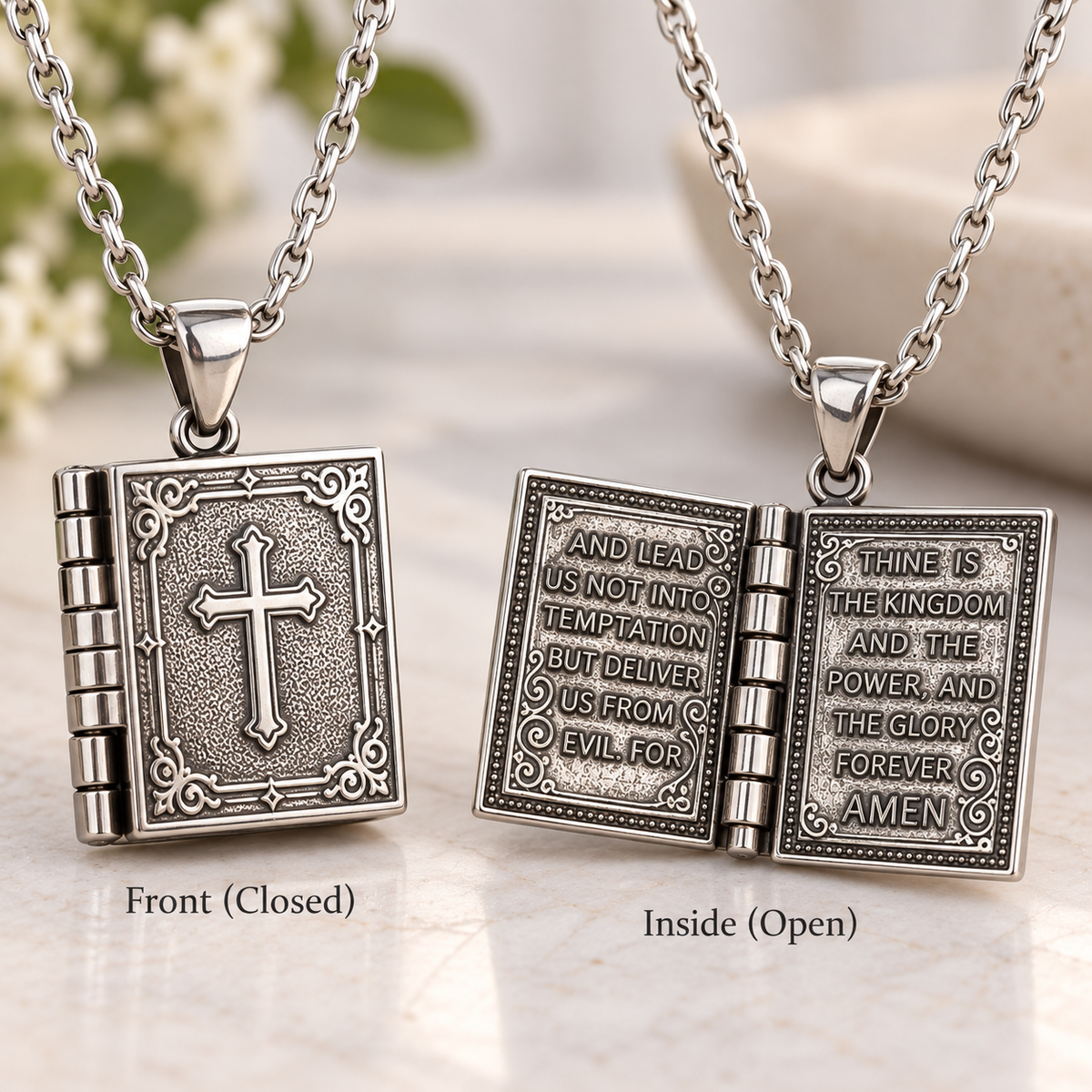 The Lord’s Prayer Opening Bible Necklace