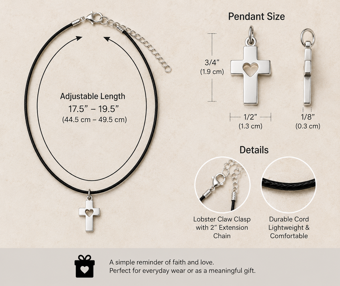 Heart Cutout Cross Cord Necklace