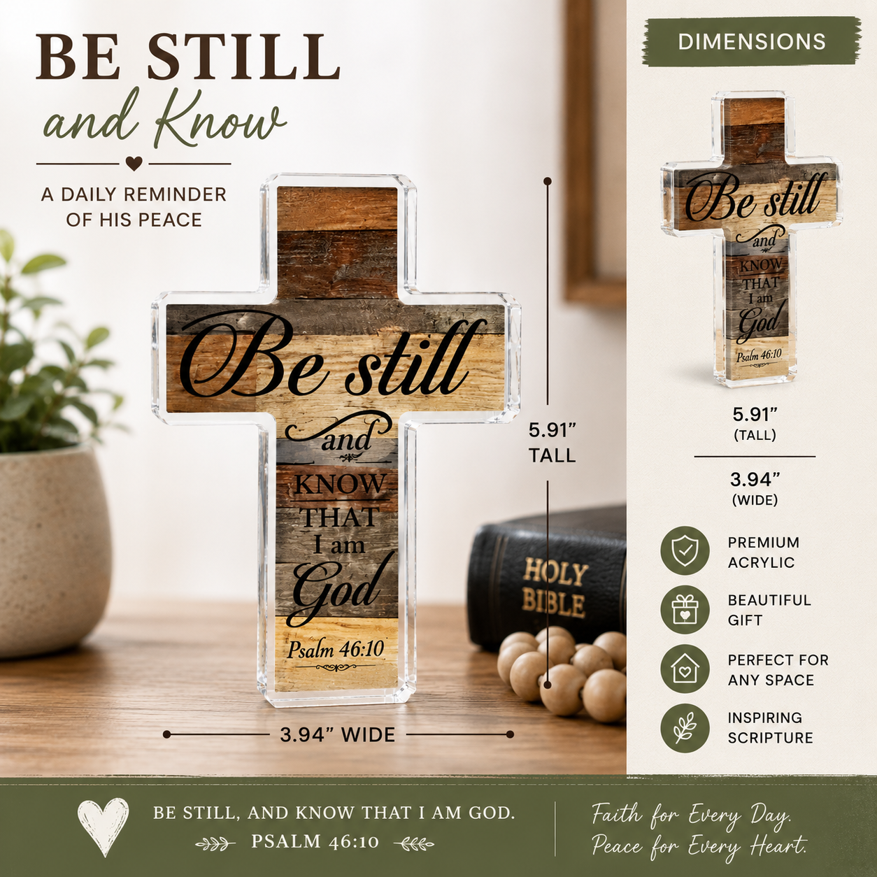 Be Still and Know Acrylic Cross | Psalm 46:10 Christian Décor