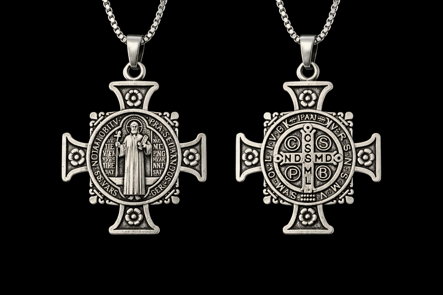 St. Benedict Cross Medal Necklace – Protection Prayer Pendant