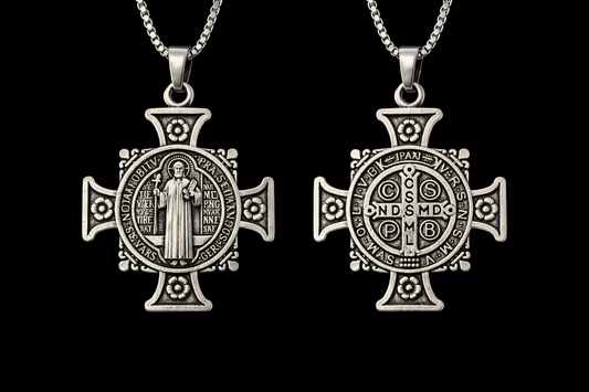 St. Benedict Cross Medal Necklace – Protection Prayer Pendant