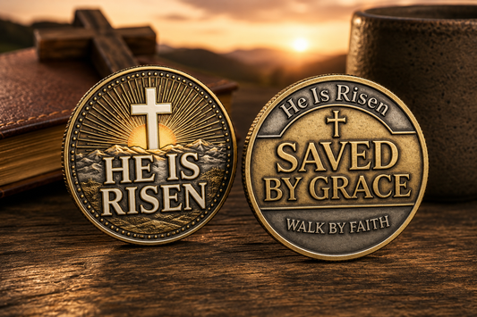 He Is Risen | Saved By Grace Christian Prayer Coin