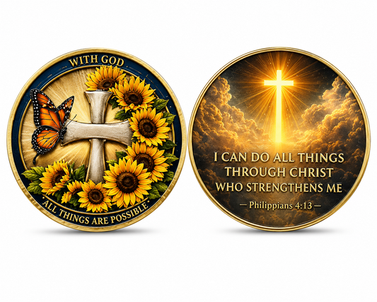 Philippians 4:13 Double-Sided Metal Pocket Coin | Christian Inspirational Keepsake