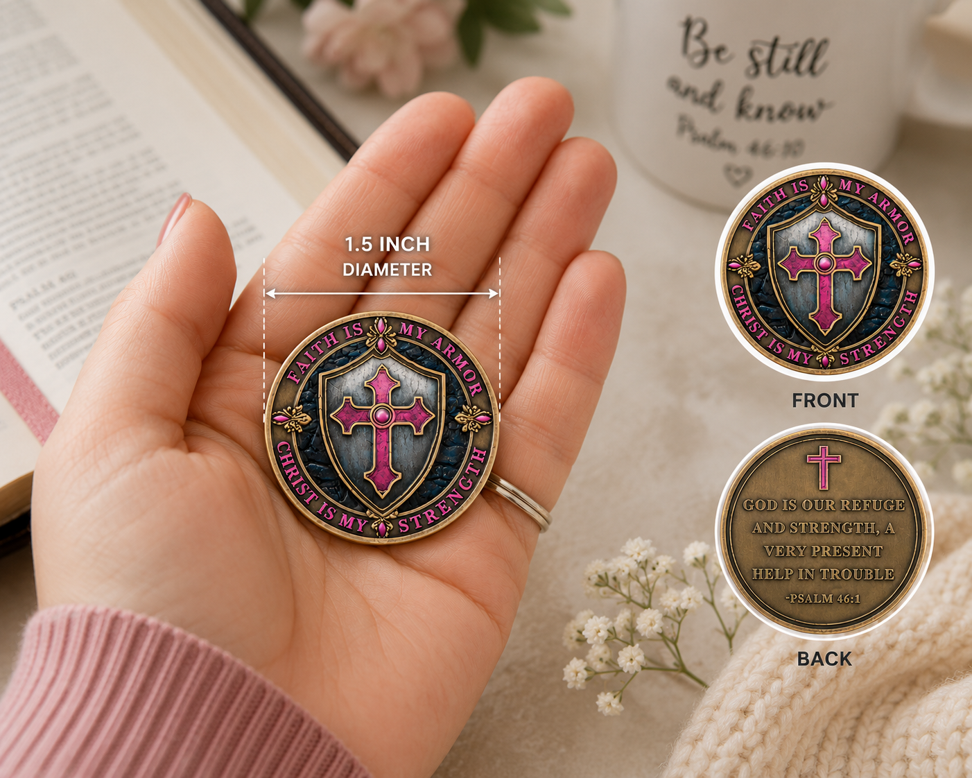 Faith Is My Armor Coin | Psalm 46:1 Christian Encouragement Gift