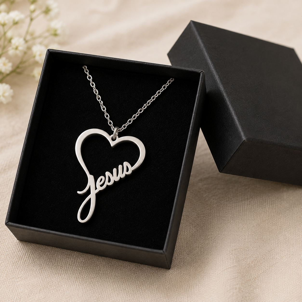 Jesus Heart Necklace | Stainless Steel Christian Heart Pendant