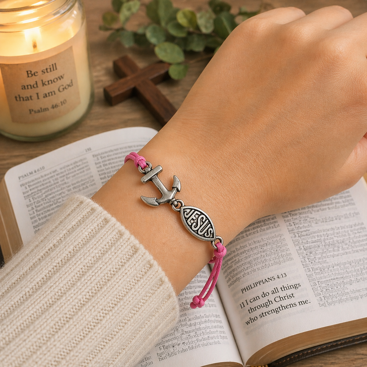 Jesus Anchor Bracelet • Faith & Strength Reminder