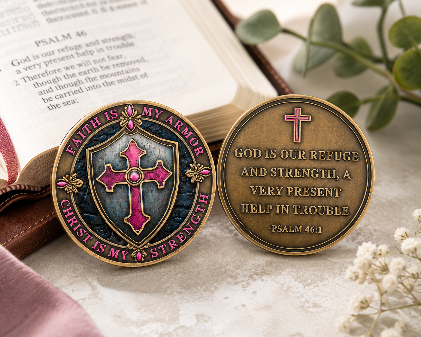 Faith Is My Armor Coin | Psalm 46:1 Christian Encouragement Gift