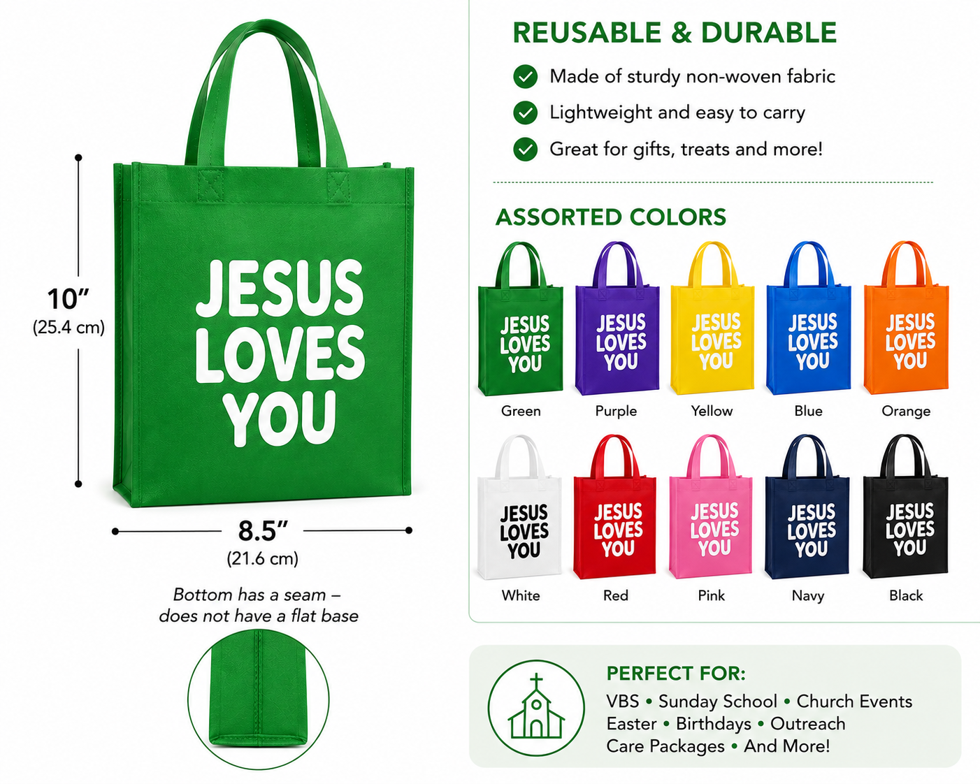 Jesus Loves You Reusable Gift Bags | Christian Party Favor Bags | Set of 5