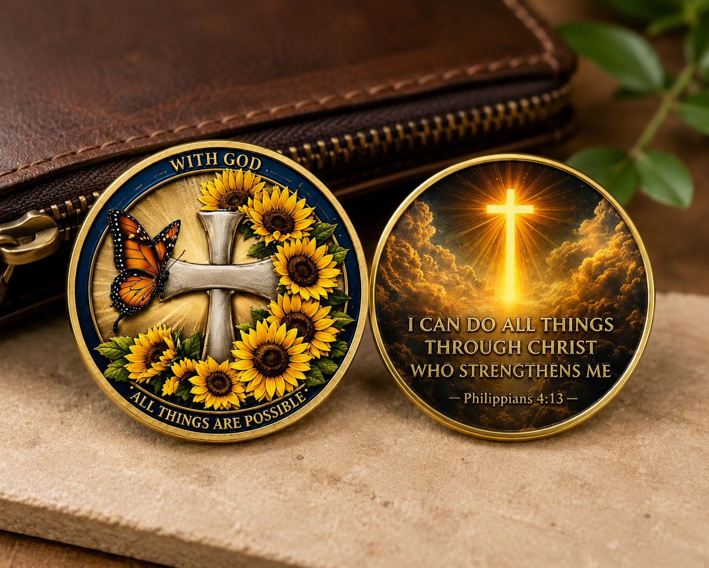 Philippians 4:13 Double-Sided Metal Pocket Coin | Christian Inspirational Keepsake