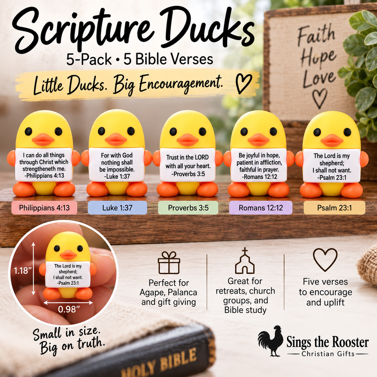 Mini Scripture Ducks – 5-Piece Christian Encouragement Set