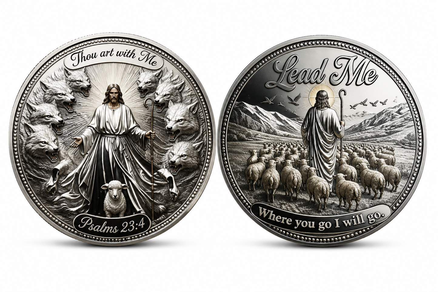 Lead Me Christian Challenge Coin • Psalm 23 Faith Gift