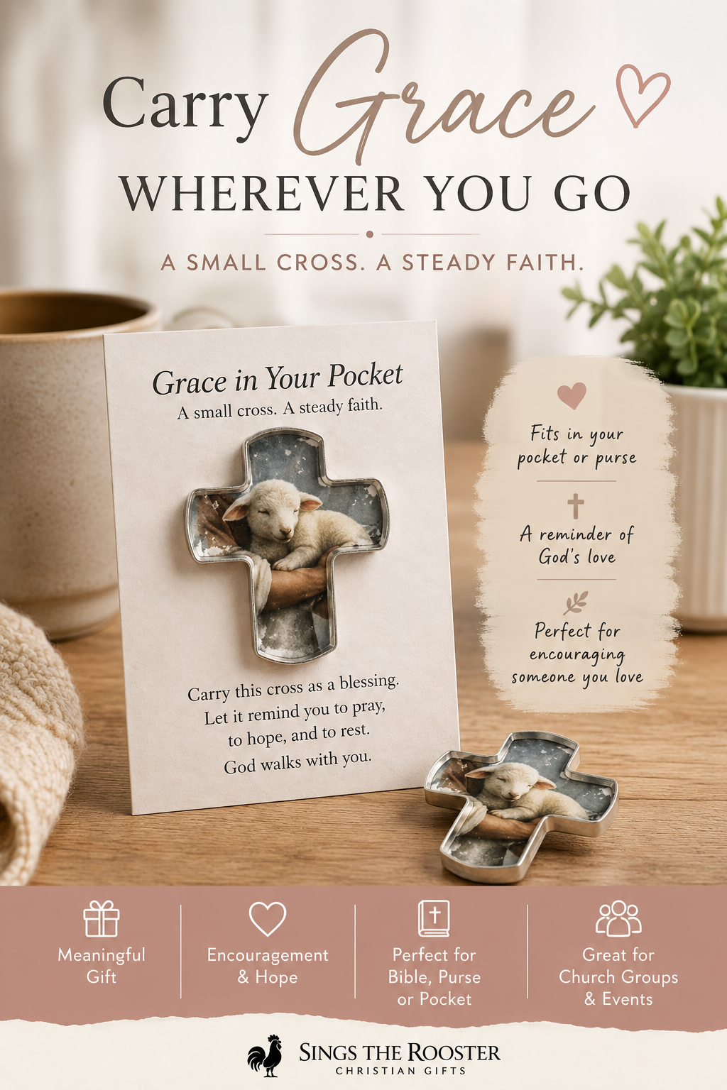 Grace in Your Pocket Cross | Christian Pocket Cross Encouragement Gift