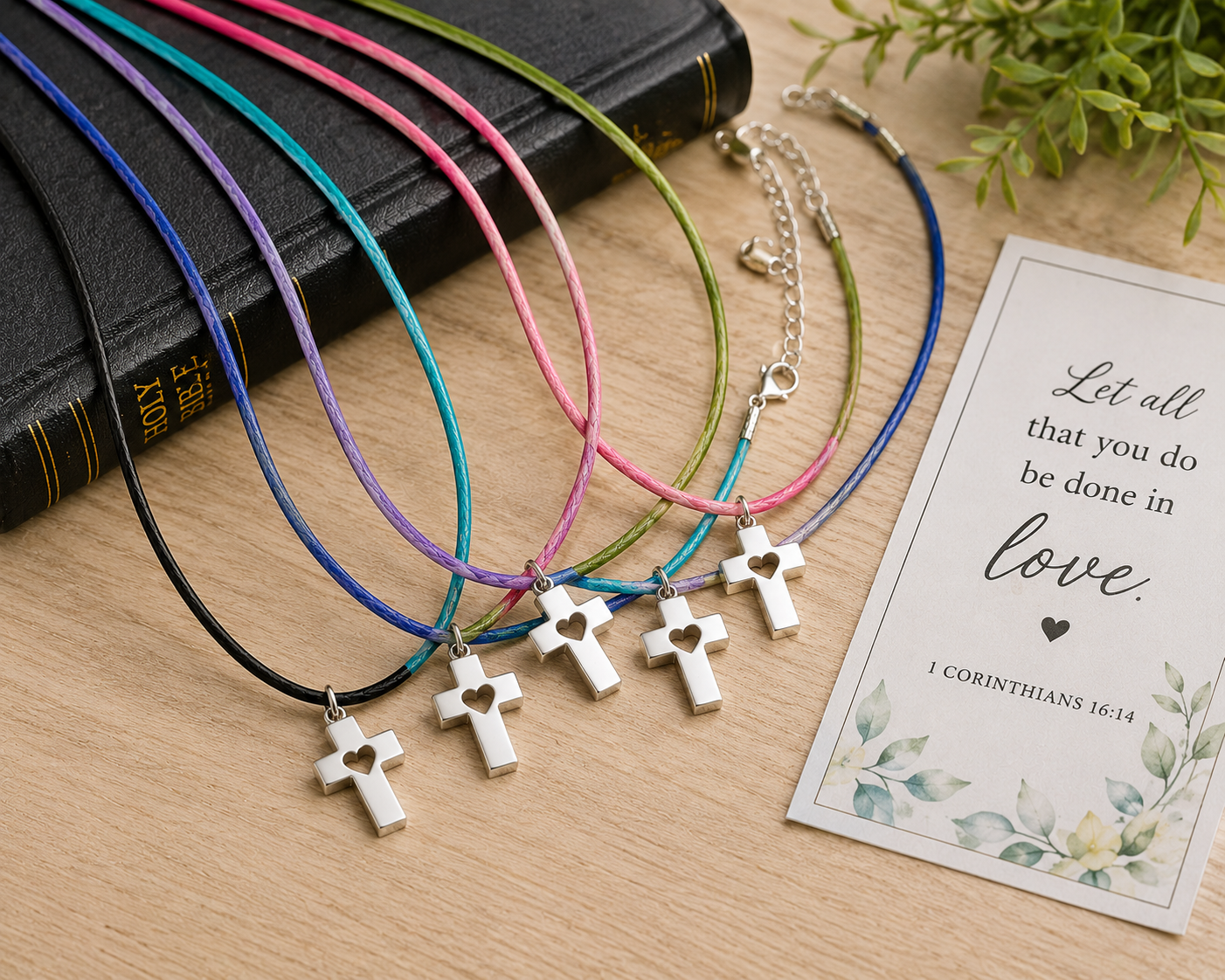 Heart Cutout Cross Cord Necklace