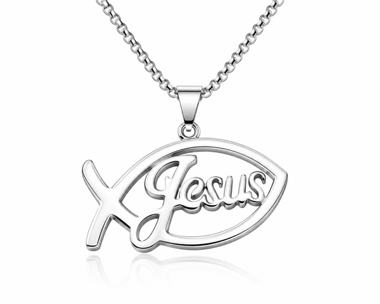 Jesus Fish Stainless Steel Pendant Necklace | Ichthys Christian Faith Necklace
