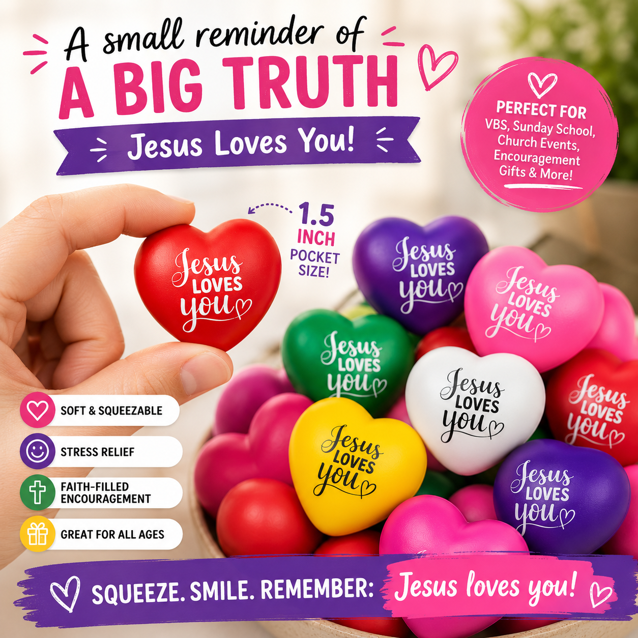 Jesus Loves You Stress Hearts – Christian Encouragement Gift