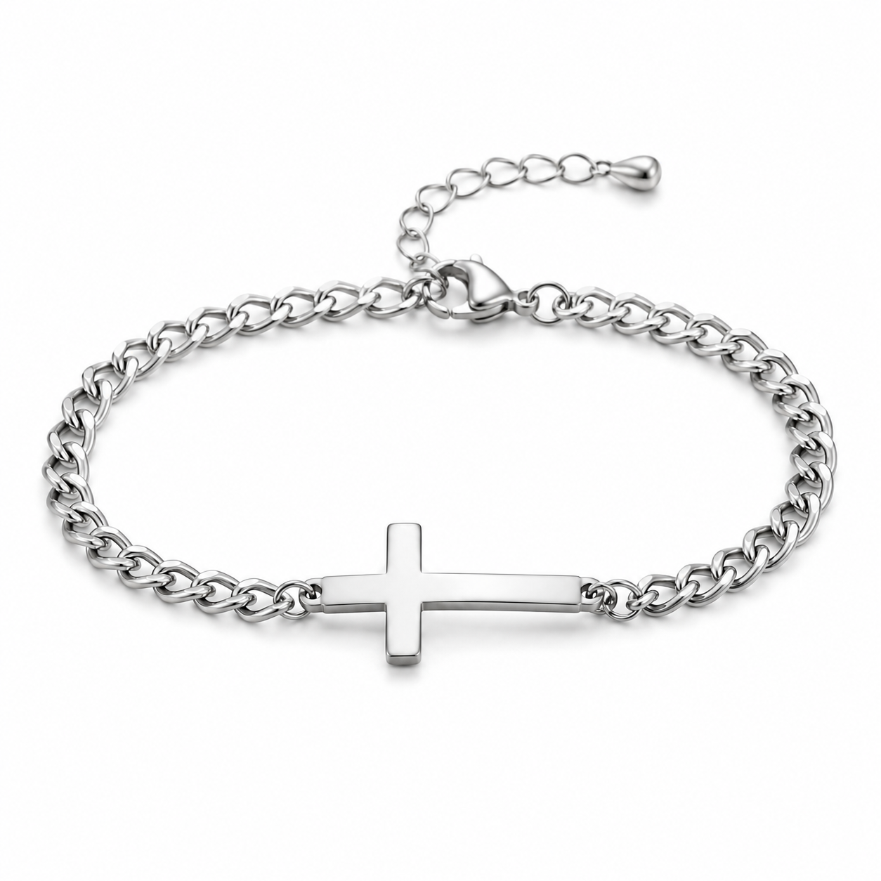 Stainless Steel Solid Cross Bracelet | Adjustable Christian Faith Bracelet