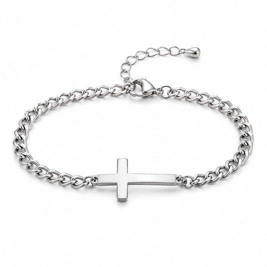 Stainless Steel Solid Cross Bracelet | Adjustable Christian Faith Bracelet