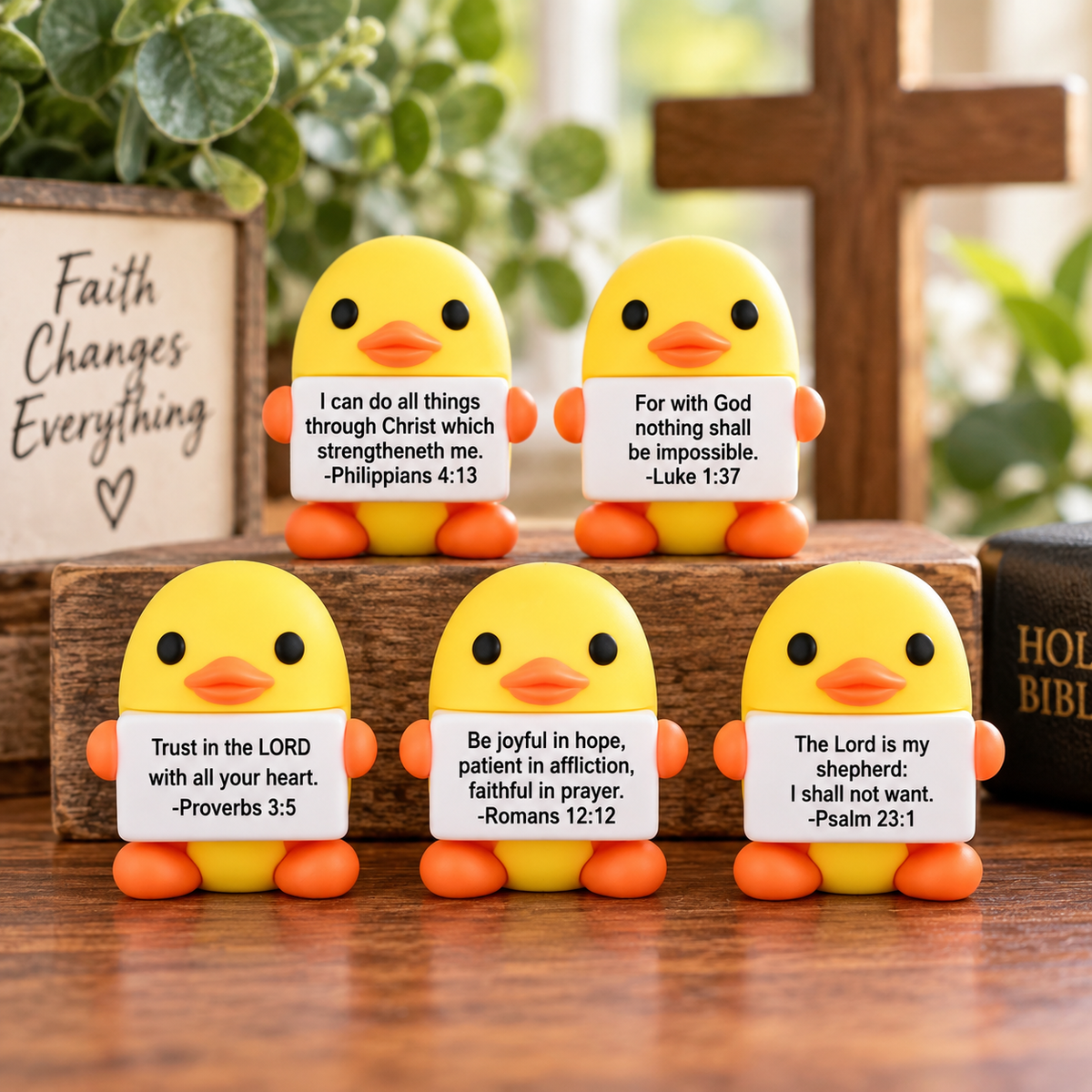 Mini Scripture Ducks – 5-Piece Christian Encouragement Set