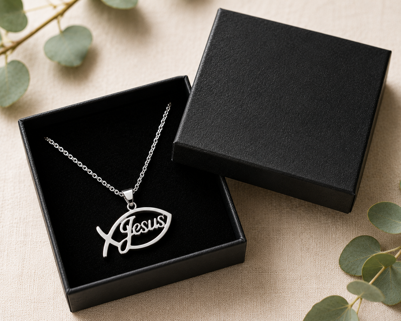 Jesus Fish Stainless Steel Pendant Necklace | Ichthys Christian Faith Necklace