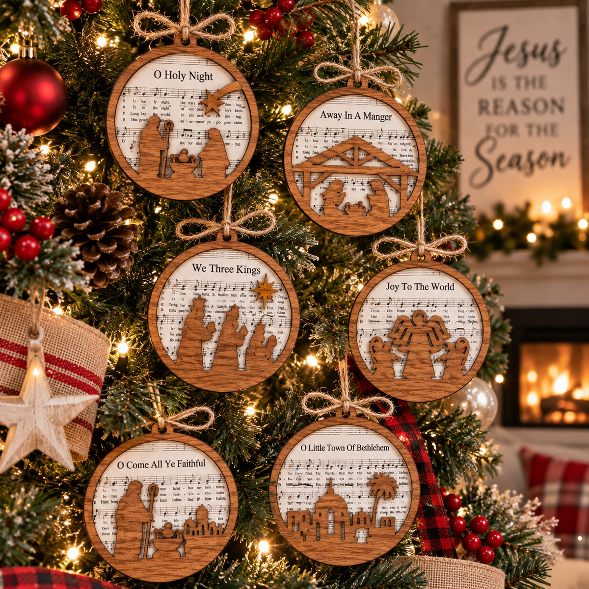 Christian Christmas Hymn Wooden Ornament – Choose Your Design
