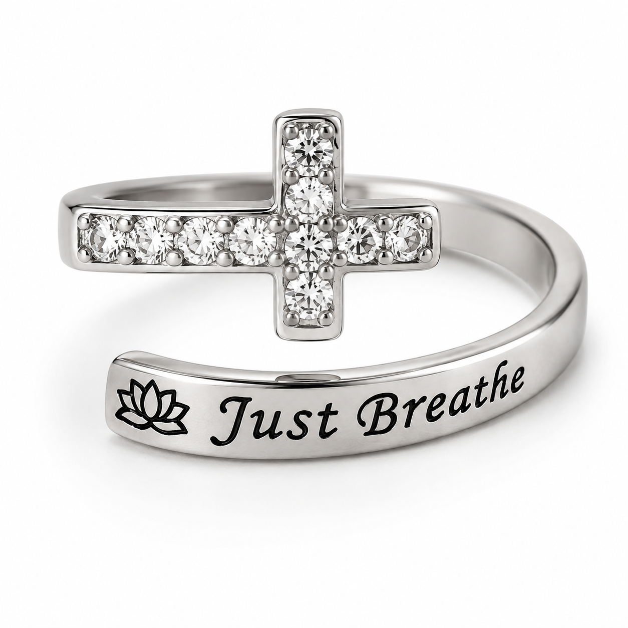 Just Breathe Cross Ring | Adjustable Christian Faith Ring | Stainless Steel