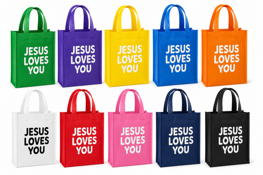Jesus Loves You Reusable Gift Bags | Christian Party Favor Bags | Set of 5