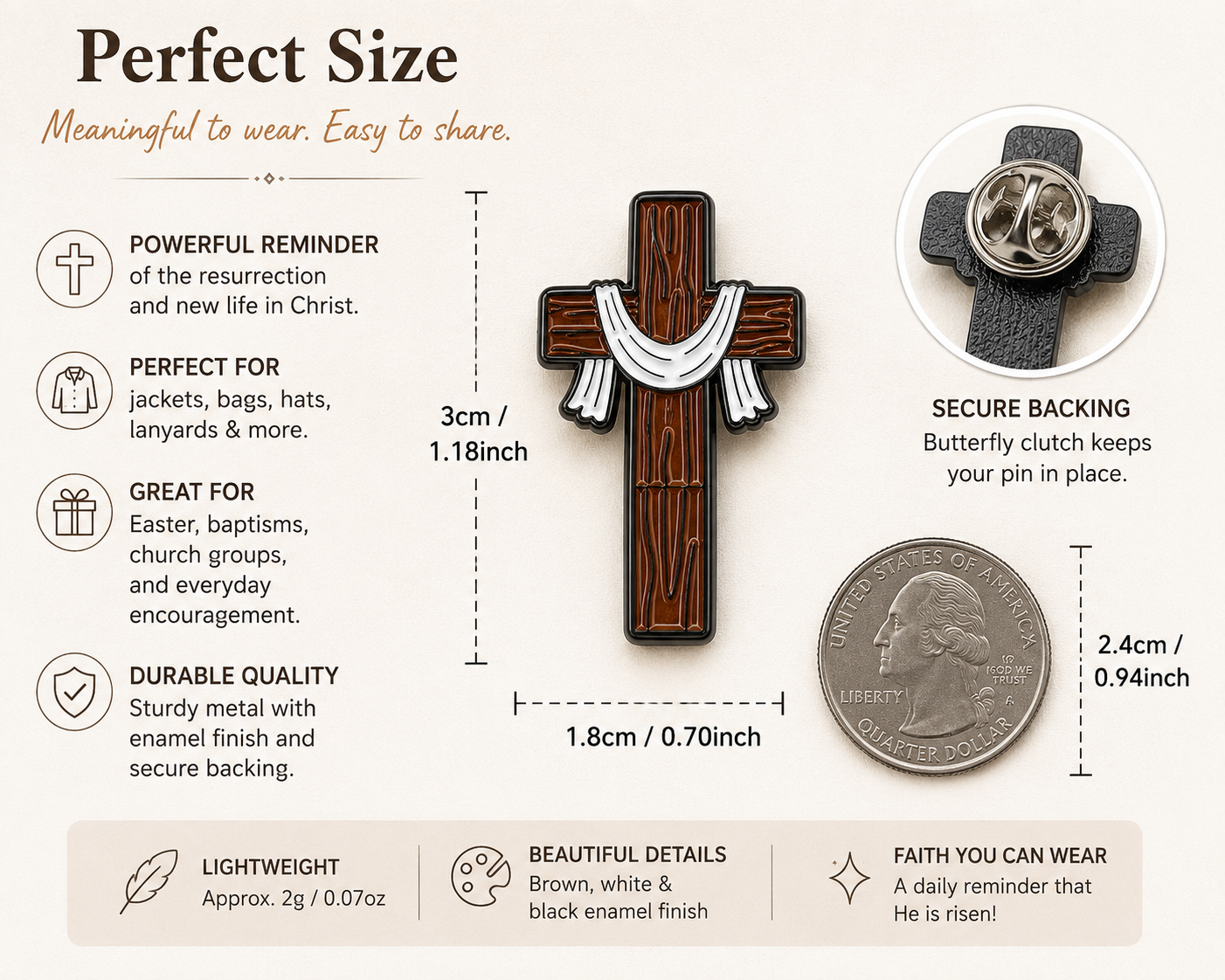 Draped Cross Enamel Pin | Empty Tomb Christian Resurrection Pin