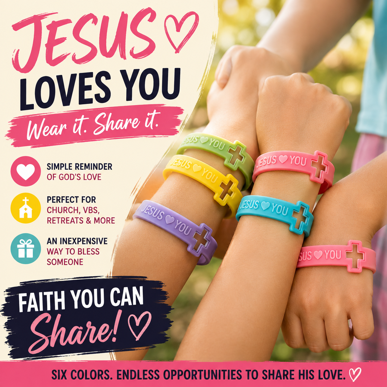 Jesus Loves You Cross Wristband | Singles & Blessing Packs