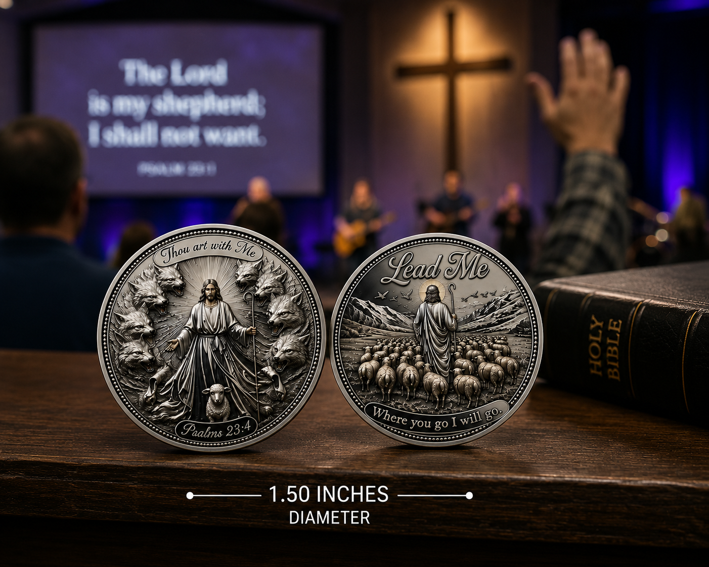 Lead Me Christian Challenge Coin • Psalm 23 Faith Gift