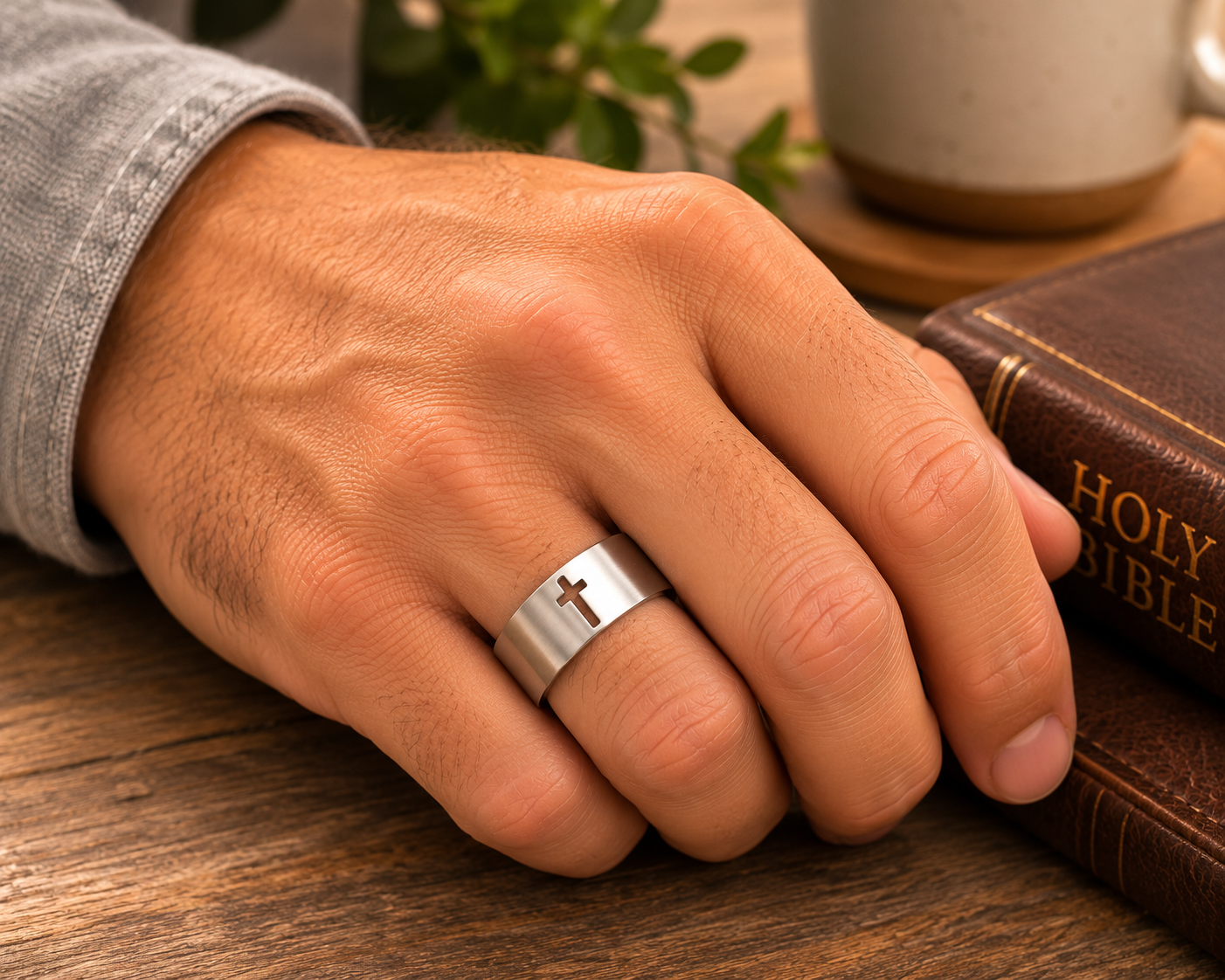 Stainless Steel Cross Band Ring | Adjustable Christian Faith Ring
